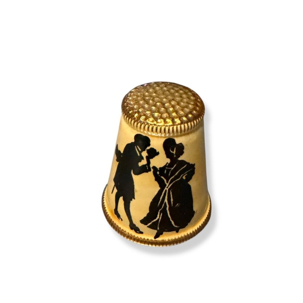 Vintage Austrian Thimble With Silhouette Design‎ & Gold-Tone Finish